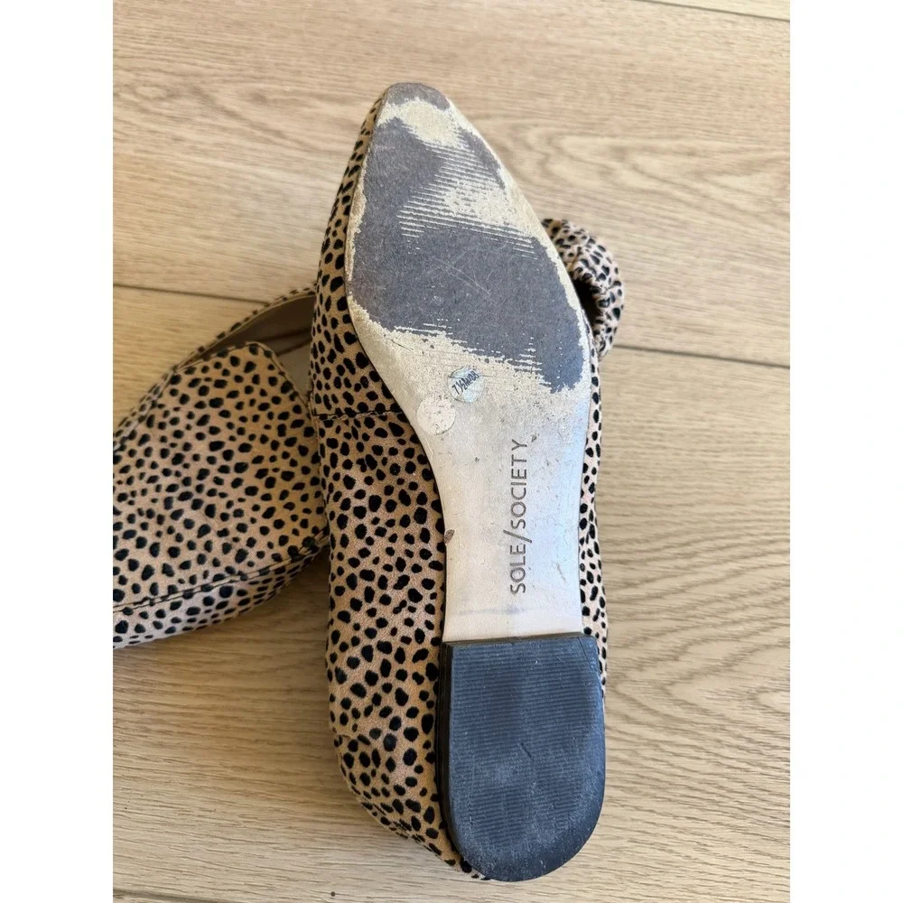 Sole Society Leopard Print Pointed Toe Scrunch Back Flats Tan Black‎ Womens 7.5